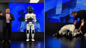 Robot hình người dùng AI Qualcomm ngã quỵ trên sân khấu